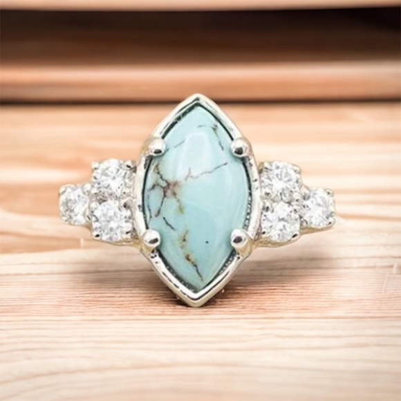 Versatile Elegant & Fashionable Turquoise & Rhinestone Decor 3 Piece Ring Set - Picture 8 of 8